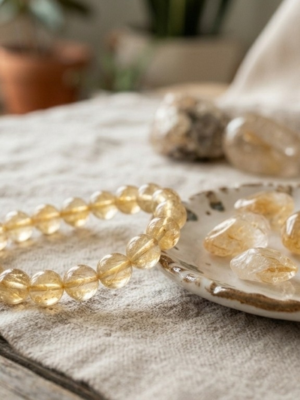 Citrine Bead Stretch Bracelet - Golden Yellow